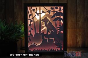 Wolf Sitting in Jungle Paper 3D Shadow Box SVG 8x10