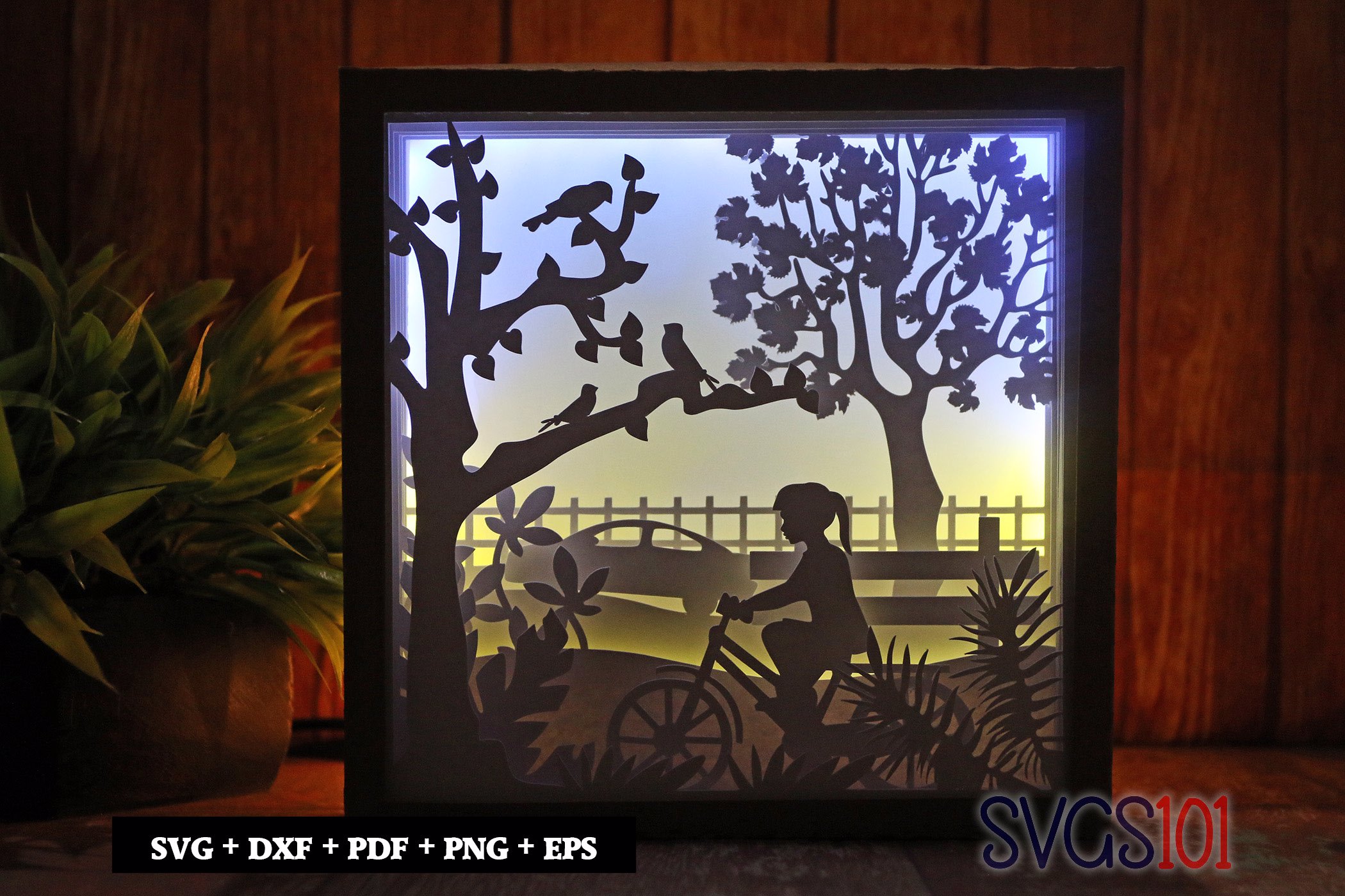 Girl Riding Bicycle Square Shadow Box SVG 8x8 10x10 12x12