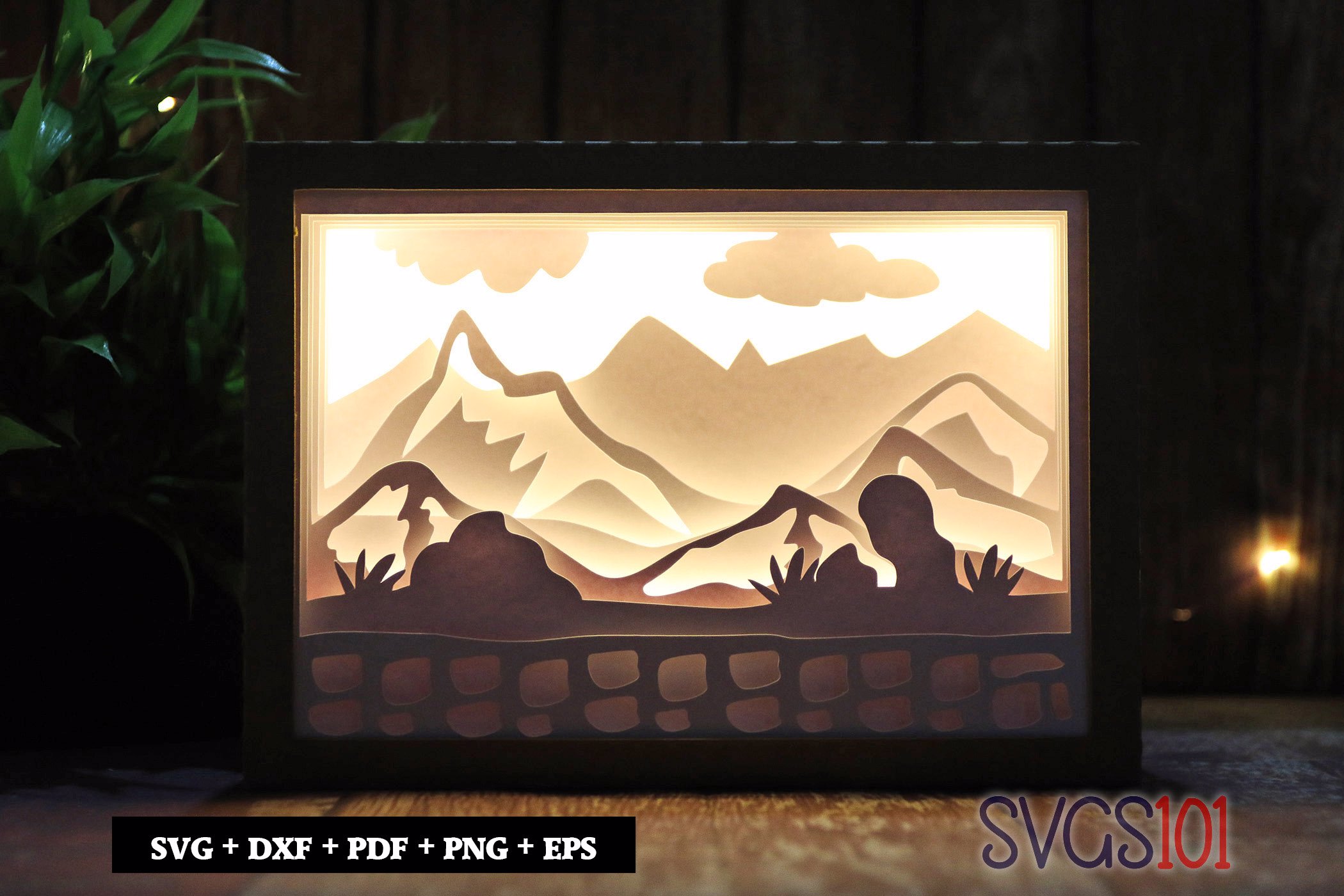 Mountain Scene Paper 3D Shadow Box SVG 5x7