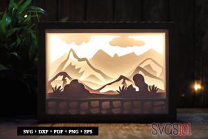Mountain Scene Paper 3D Shadow Box SVG 5x7