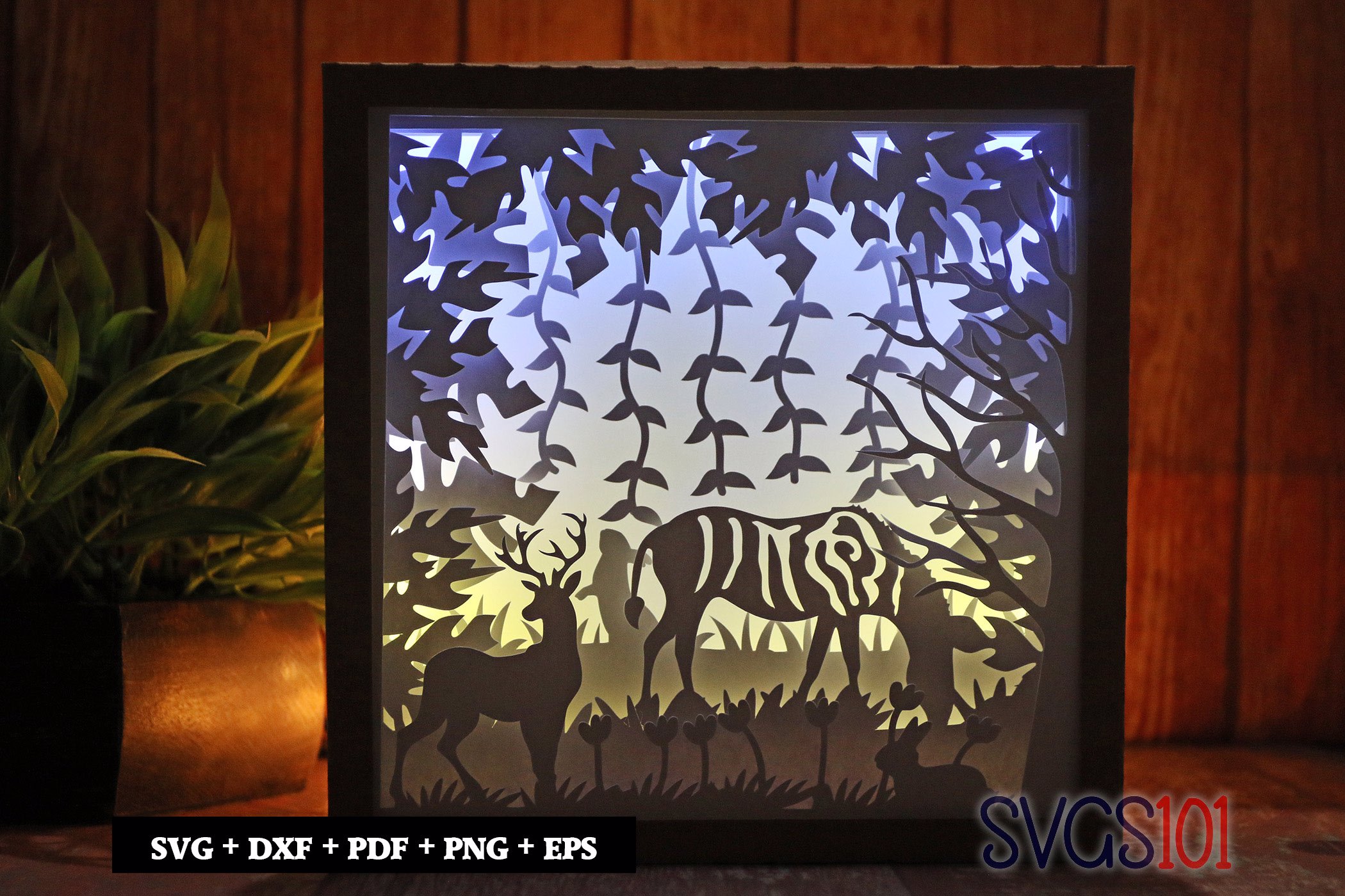 Zebra Eating in Jungle Paper 3D Shadow Box SVG 8x8 12x12