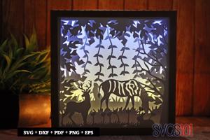 Zebra Eating in Jungle Paper 3D Shadow Box SVG 8x8 12x12
