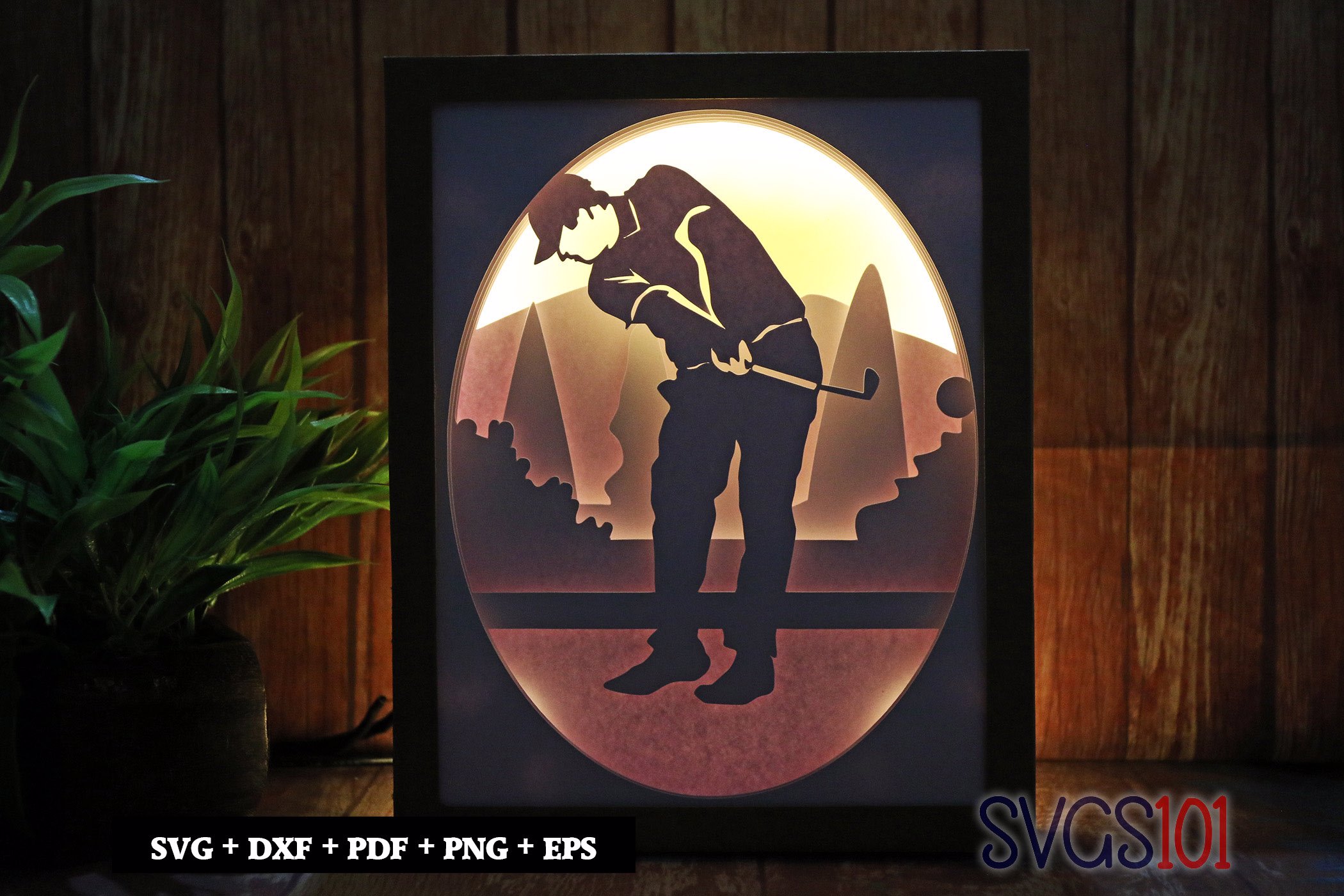 Golfer playing Golf Shadow Box SVG 8x10