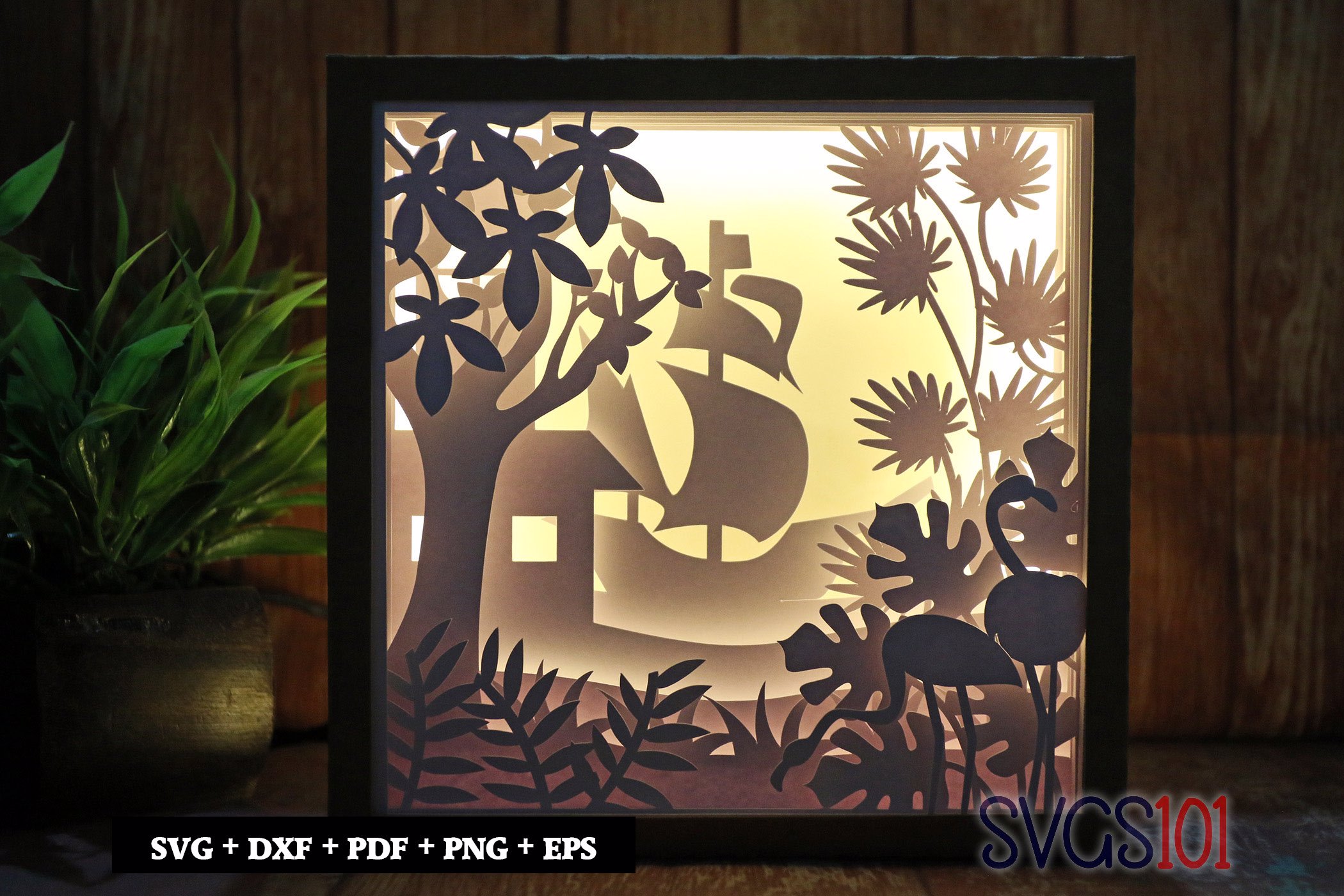 Pirate Boat Sailing DIY Shadow Box Light Box 8x8, 12x12