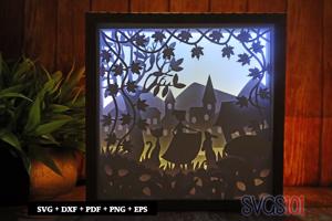 Rabbit and Girl LED Light Box Shadow Box Square 8x8, 12x12