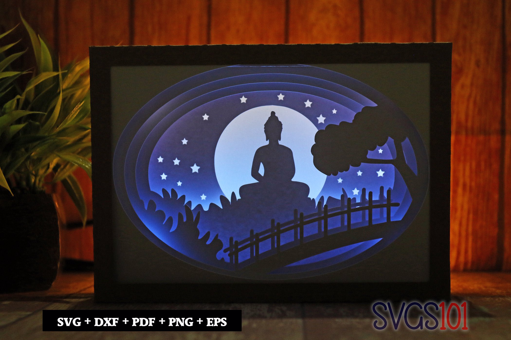 Buddha in Meditation Paper 3D Shadow Box SVG 5x7