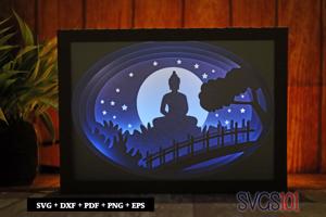 Buddha in Meditation Paper 3D Shadow Box SVG 5x7