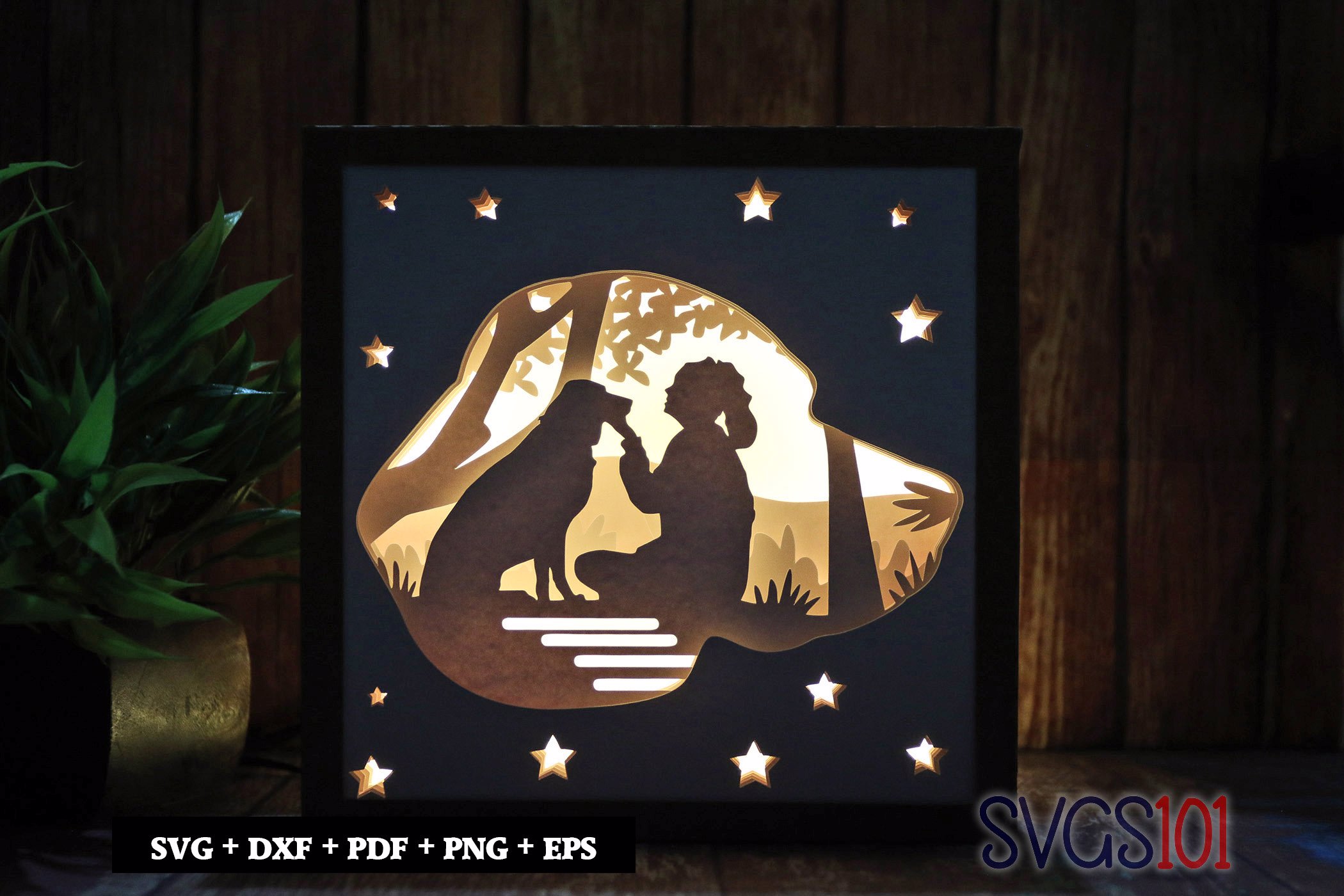 Girl with Dog Shadow Box Light Box 8x8, 12x12