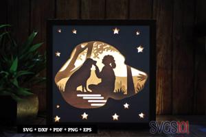 Girl with Dog Shadow Box Light Box 8x8, 12x12
