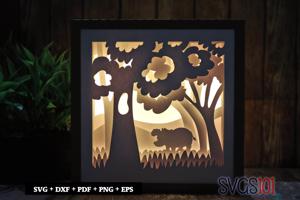 Wild Hippopotamus Shadow Box Light Box 8x8, 12x12