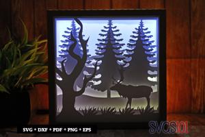 Lonely Reindeer LED Light Box Shadow Box Square 8x8, 12x12