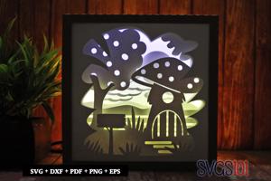 Fantasy Mushroom House Square Shadow Box SVG 8x8 10x10 12x12
