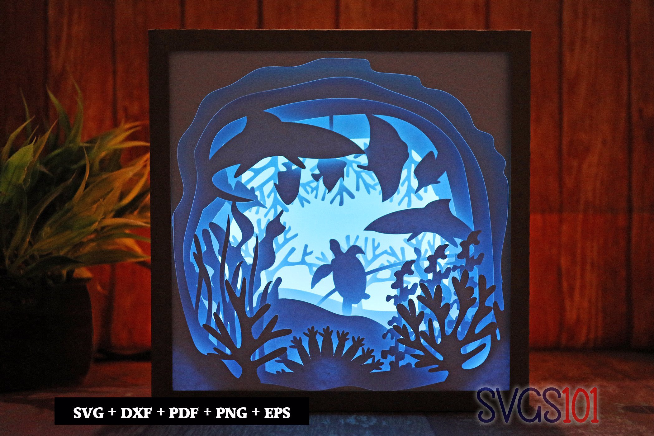 Ocean Life Sharks and Turtle DIY Shadow Box Light Box 8x8, 12x12