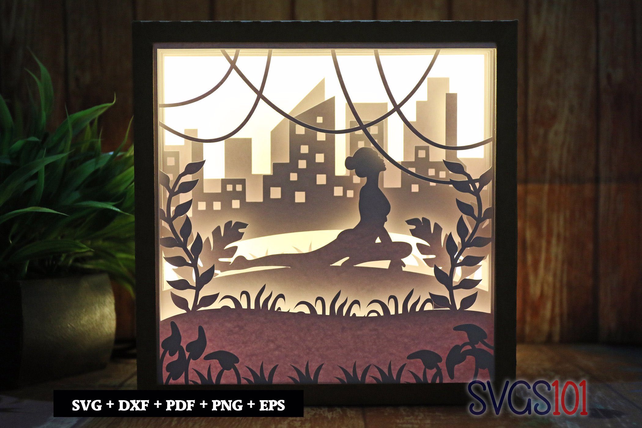 Girl doing Yoga Pose DIY Shadow Box Light Box 8x8, 12x12
