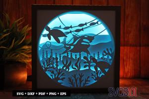 Angry Shark Square Shadow Box SVG 8x8 10x10 12x12