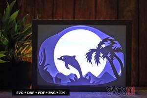 Beautiful Dolphin Jumping in the Sea Light Box SVG 5x7 Landscape
