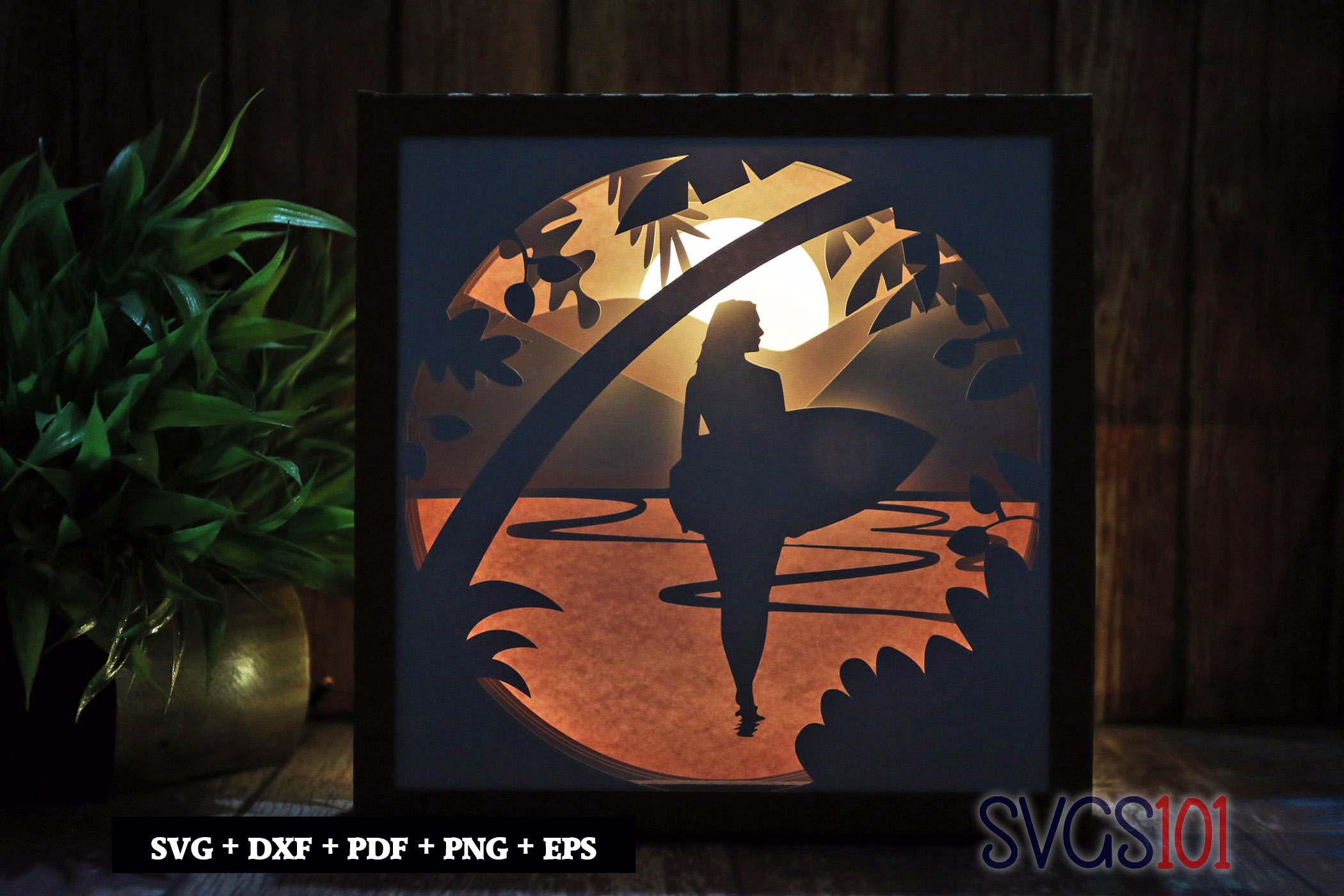 Girl on Beach Shadow Box Light Box 8x8, 12x12