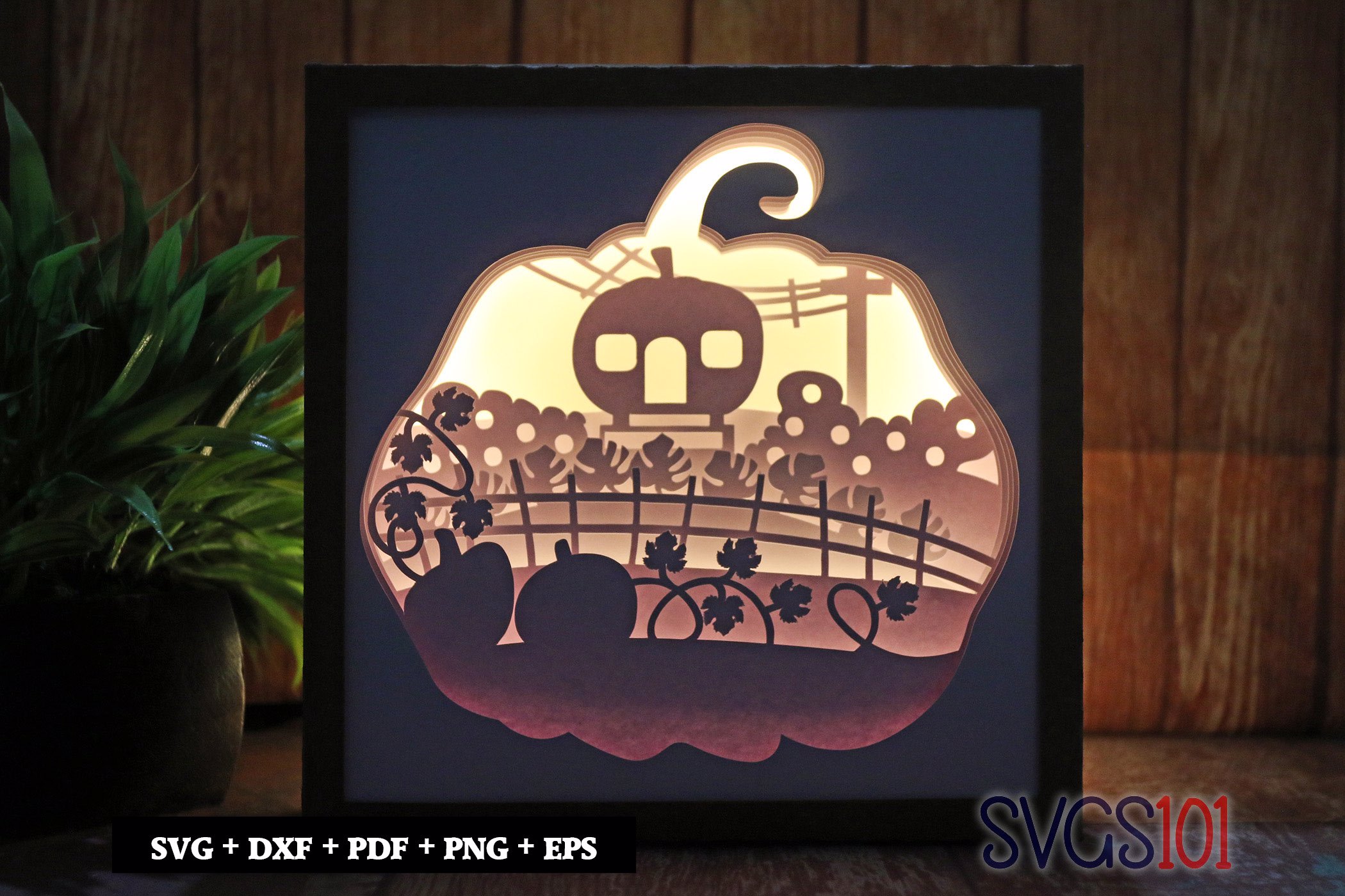 Pumpkin Silhoutte DIY Shadow Box Light Box 8x8, 12x12