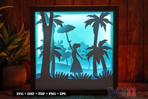 Lovely Girl Holding an Umbrella Shadow Box Light Box 8x8, 12x12