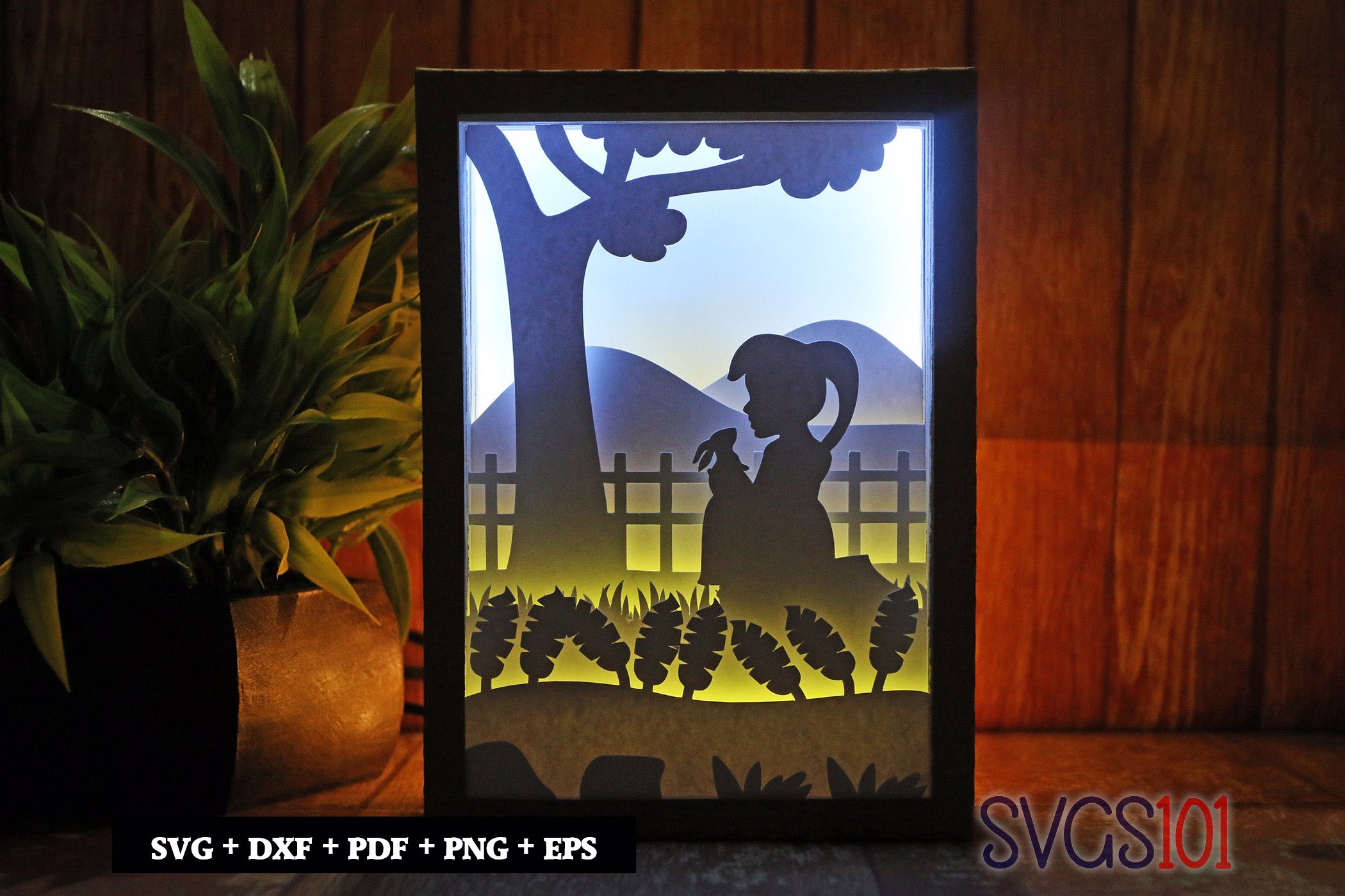 Lovely Girl with Rabbit Light Box SVG 5x7 Landscape