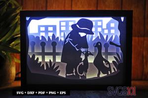 Little Boy with Geese Paper 3D Shadow Box SVG 5x7