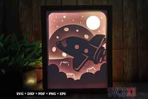 Spaceship Flying DIY Shadow Box Light Box 8x10