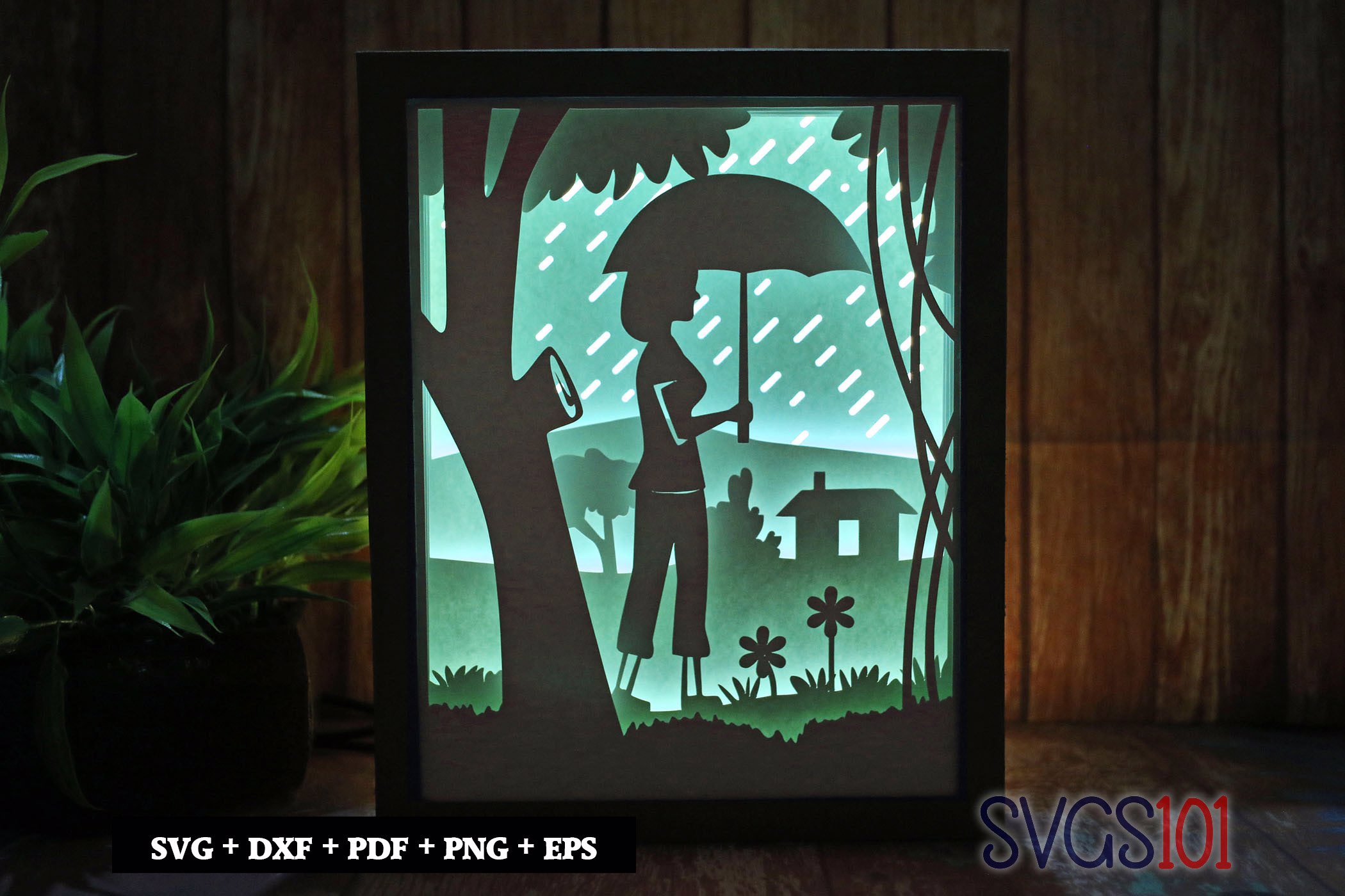 Women Holding Umbrella Rain Light Box SVG 8x10 Portrait